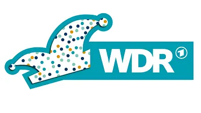 Das weiße WDR-Logo steht auf türkisem Grund neben einer bunt gepunkteten Narrenkappe mit türkisem Rand. - Foto: WDR Das weiße WDR-Logo steht auf türkisem Grund neben einer bunt gepunkteten Narrenkappe mit türkisem Rand. - Foto: WDR