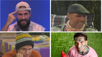 Eine Collage zeigt vier Männer, drei mit Kopfbedeckung und einen mit Gesichtstattoos, rosa Shirt und Gartenzwerg in der Hand. - Foto: John Eine Collage zeigt vier Männer, drei mit Kopfbedeckung und einen mit Gesichtstattoos, rosa Shirt und Gartenzwerg in der Hand. - Foto: John